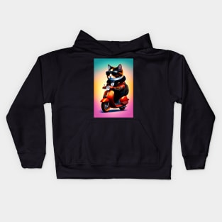 Biker Cat - Modern Digital Art Kids Hoodie